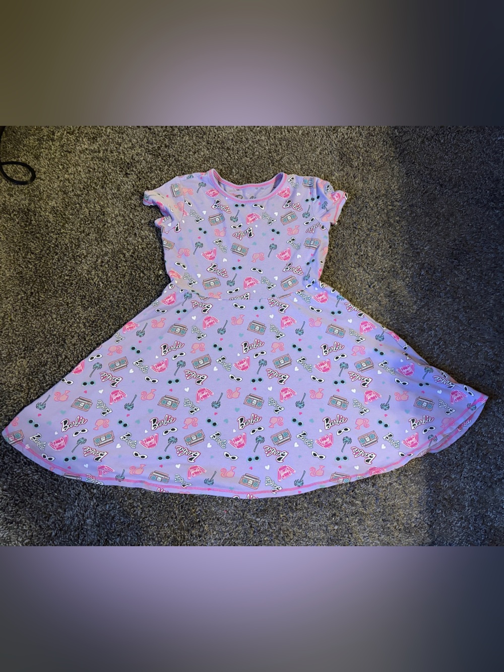Girls' Purple Barbie Patterned Twirl Dress size L 10/12 **Bundle 5/$15**